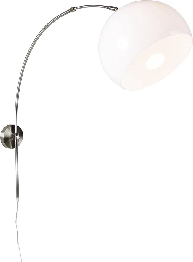 Lampă de perete arcuită inteligentă din oțel cu abajur alb, incl. WiFi G125 - Bow