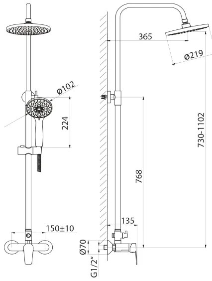 Set de duș cu baterie Aqualine FACTOR negru mat
