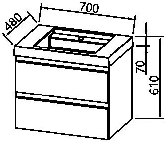 Set mobilier baie (masca suspendata cu 2 sertare si lavoar) Kolpa San Harmony 70x48xH61, stejar inchis