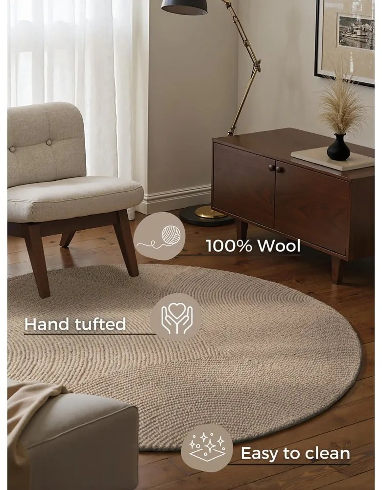 Covor bej țesut manual rotund din lână ø 120 cm Eleni Light Beige – Hanse Home