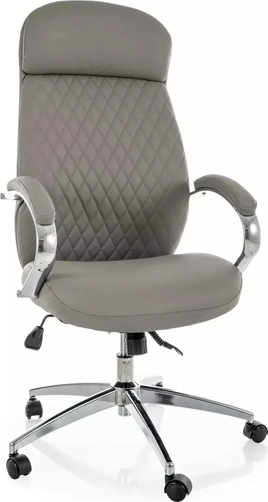 Scaun birou Q-09, gri, piele ecologică, 64x48x118 cm