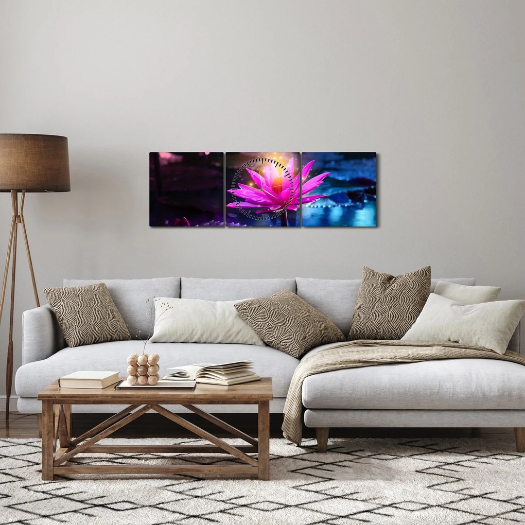 Tablou cu lotus pe apă (cu ceas) (90x30 cm)