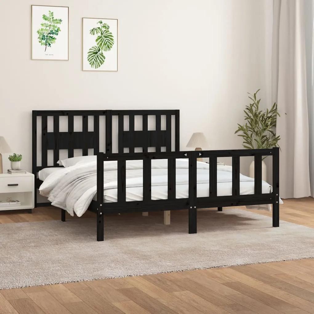 3188180 vidaXL Cadru de pat cu tăblie, negru, 160x200 cm, lemn masiv de pin