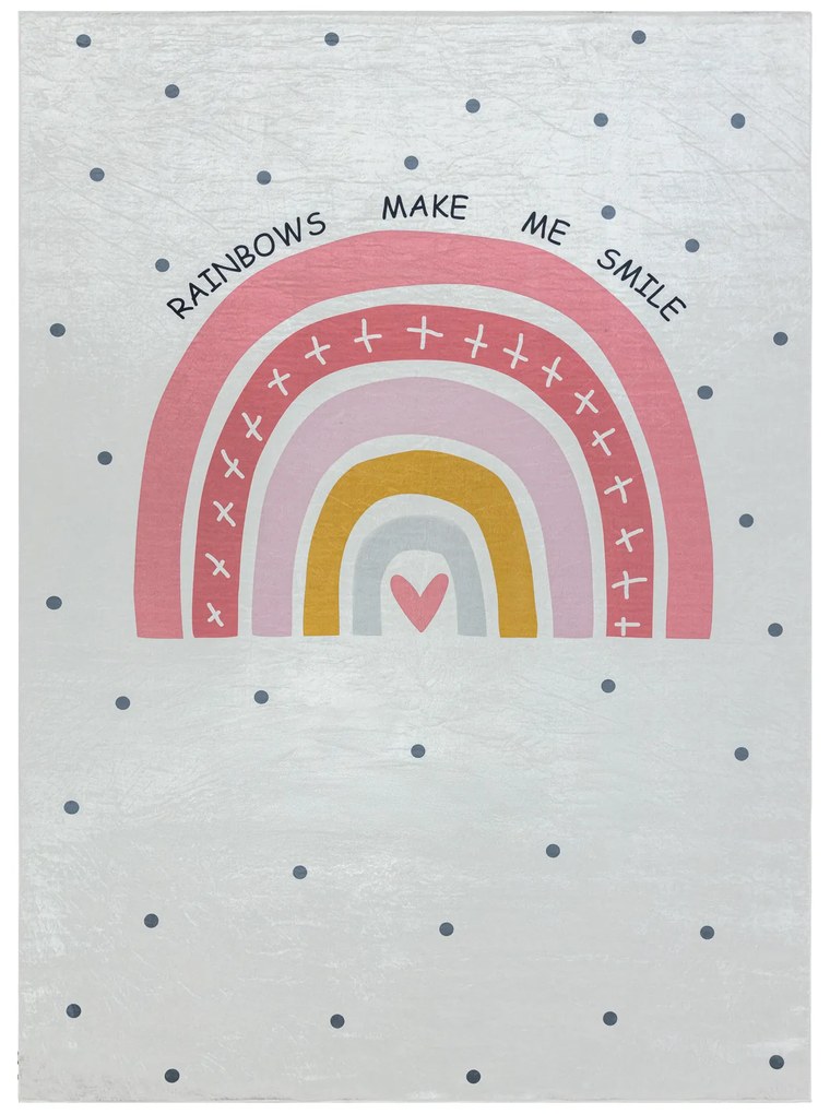 BAMBINO 47810 covor lavabil Curcubeu, puncte pentru copii anti-alunecare - alb / roz