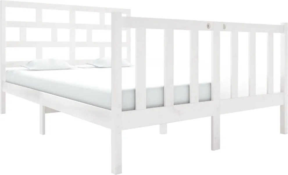 vidaXL Cadru de pat mic dublu, alb, 120x190 cm, lemn masiv de pin