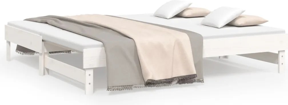 vidaXL Pat de zi extensibil, alb, 2x(90x190) cm, lemn masiv de pin