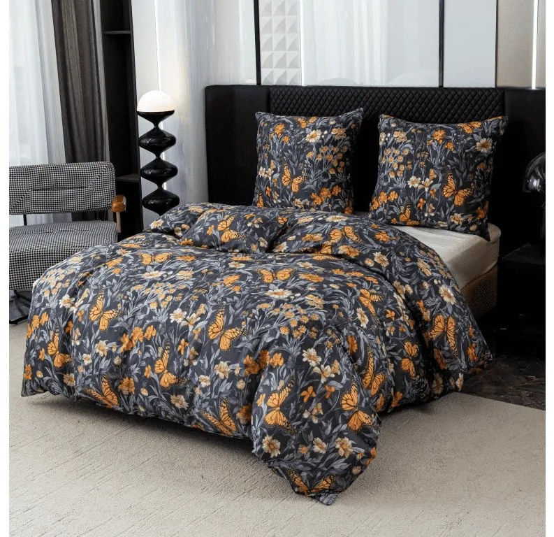 Lenjerie de pat din microfibra BUTTERFLY GARDEN albastru-gri Dimensiune lenjerie de pat: 2 buc 70 x 90 cm | 200 x 220 cm