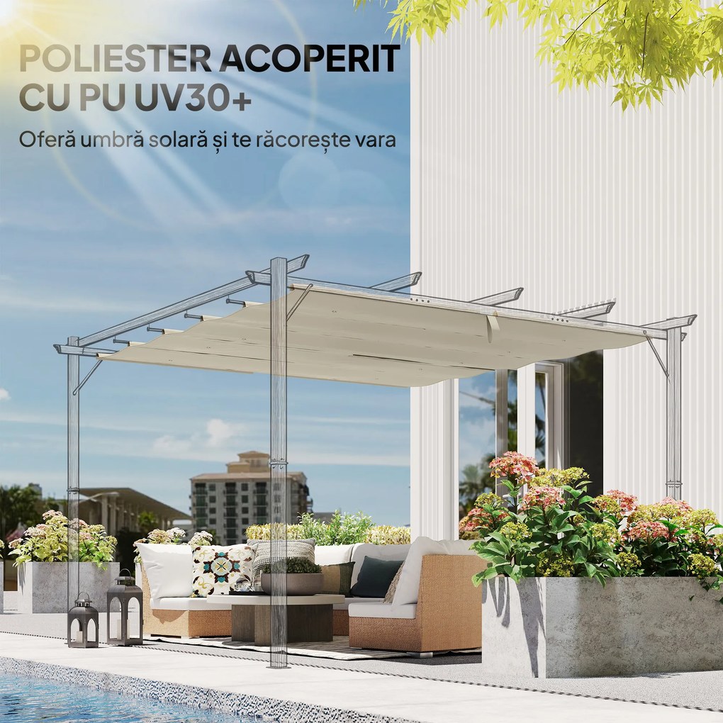 Outsunny Prelată pentru Pergolă cu 10 Orificii de Drenaj, Material Poliester UV30+, Doar Acoperire, 288x298 cm, pentru Pergolă Grădină 3x3m, Bej | Aosom Romania