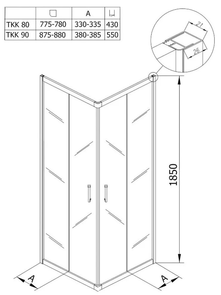 Cabina dus sticla patrata 80x80 cm KolpaSan Eco Quat 800x800 mm