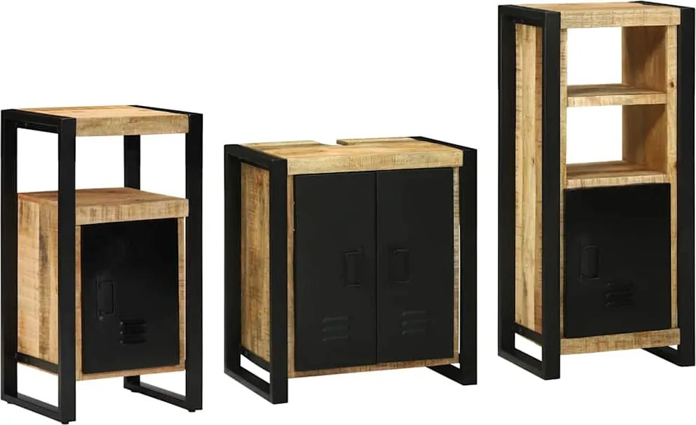 vidaXL Set de mobilier pentru baie cu sertar 3 pcs Lemn de mango solid