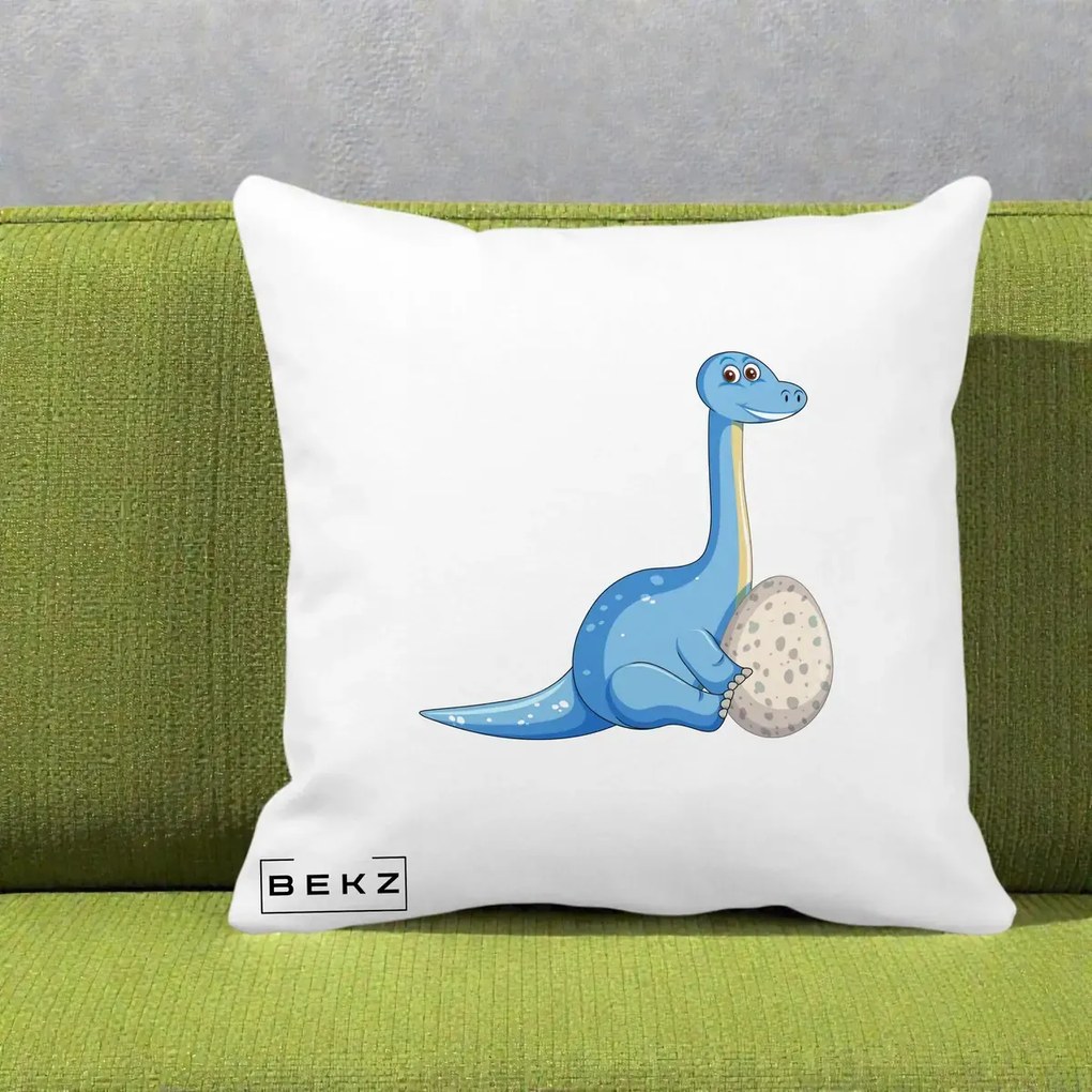 Perna Decorativa Brontosaur cu Ou, 40x40 cm, Alba Mata, Husa Detasabila, Perna Inclusa, BEKZ®