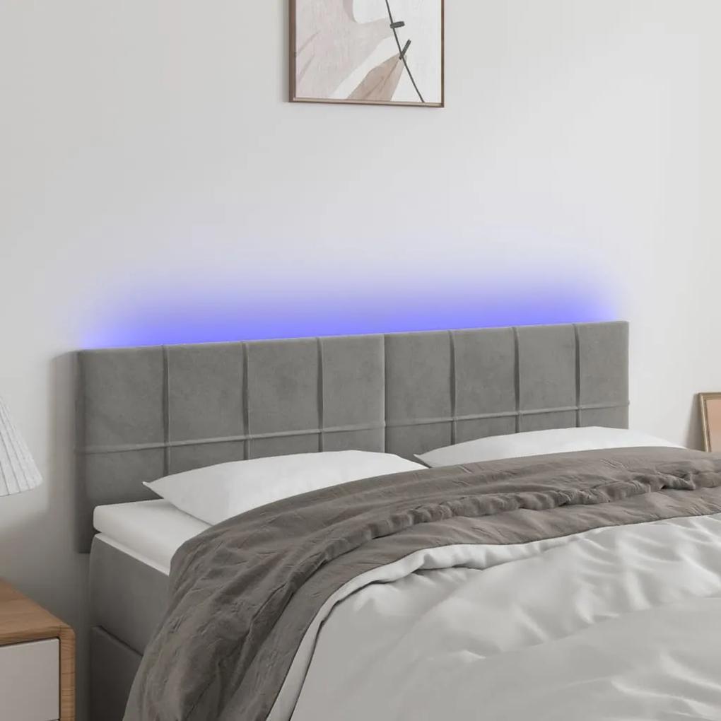 3121660 vidaXL Tăblie de pat cu LED, gri deschis, 144x5x78/88 cm, catifea