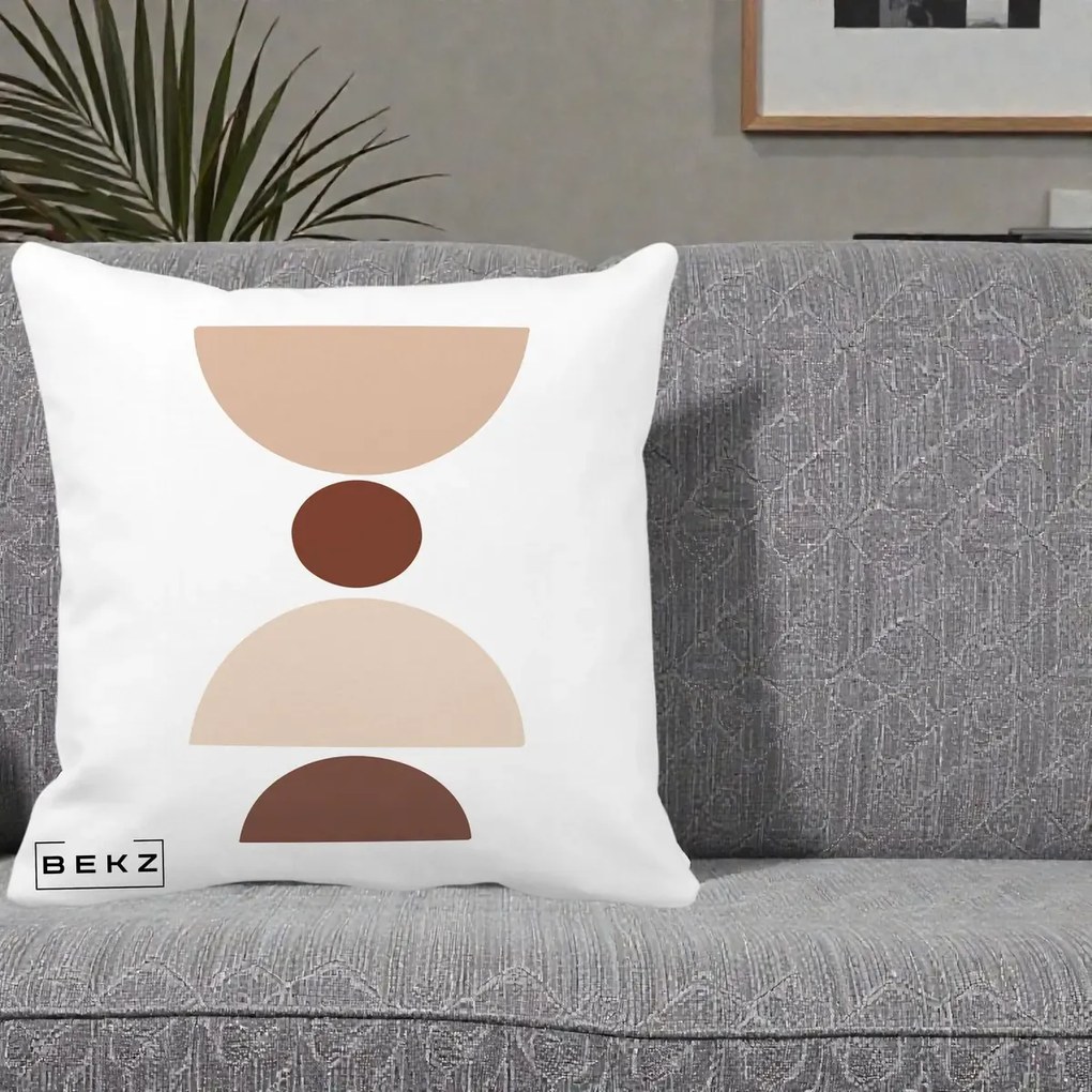 Perna Decorativa Geometric Boho Cerc si Boluri, 40x40 cm, Alba Mata, Husa Detasabila, Perna Inclusa, BEKZ®