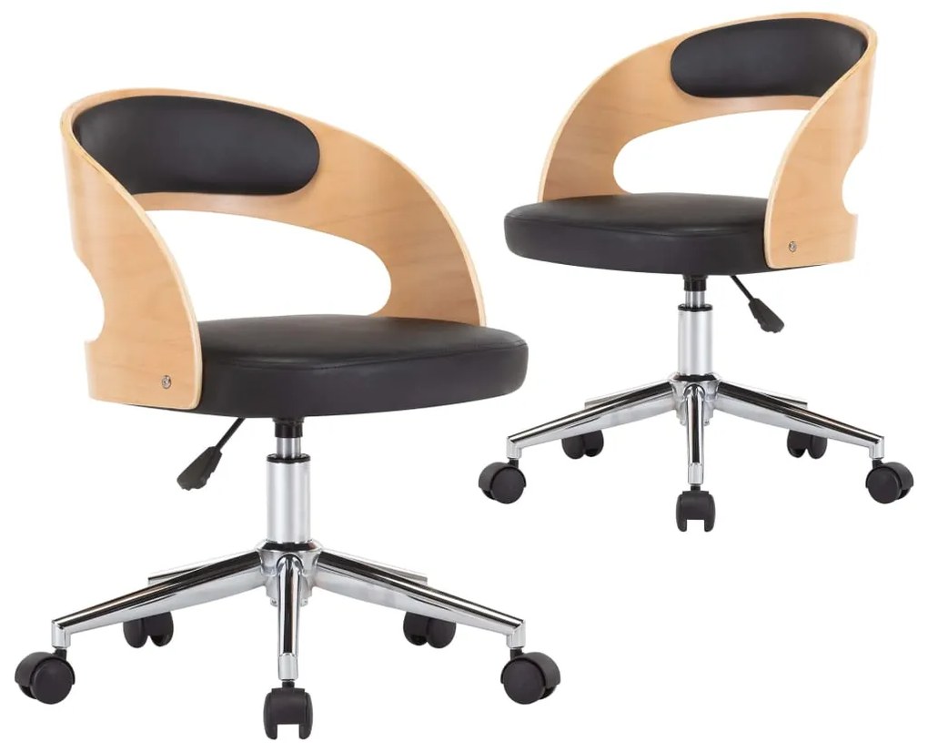 vidaXL Scaune pivotante, 2 buc. negru, lemn curbat & piele ecologică