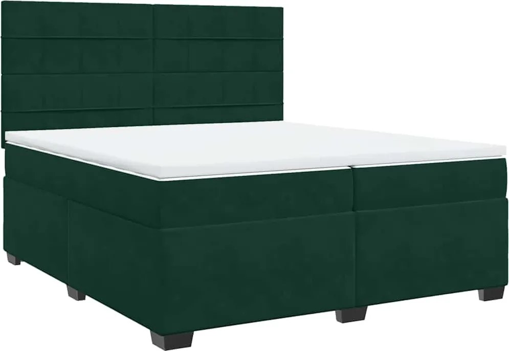 vidaXL Pat box spring cu saltea, verde închis, 200x200 cm, catifea