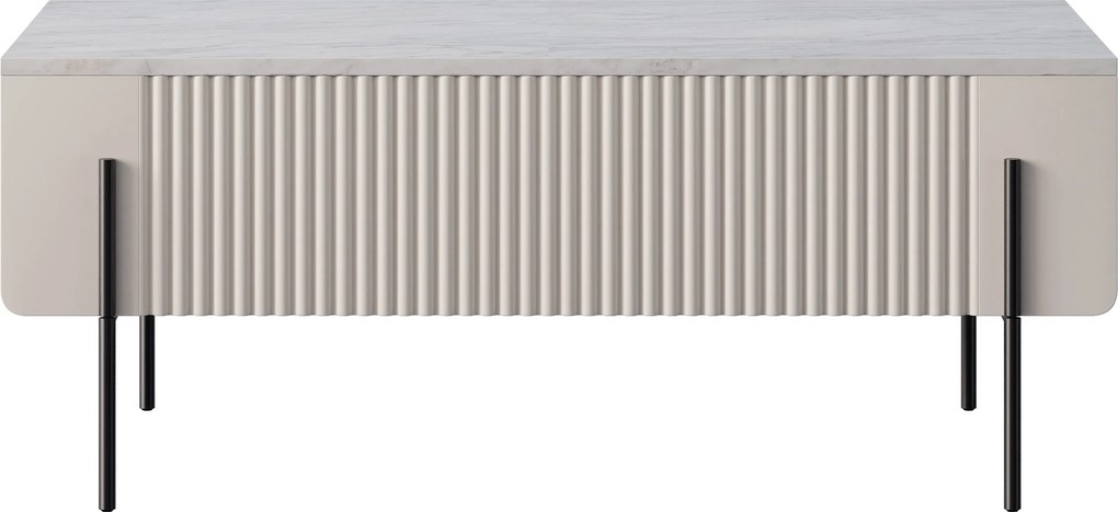 Măsuță de cafea cu sertare Malmi 100 cm - cașmir / crema bianca / picioare negre