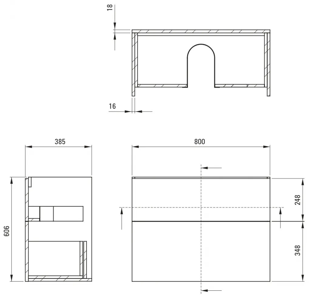 Dulap baie suspendat 80x60x38.5cm pentru lavoar, negru mat, MDF, Deante Prizma Negru mat, 800x600x385 mm