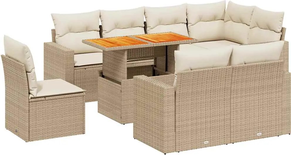 vidaXL Set canapele de grădină, 9 piese, cu perne, bej, poliratan