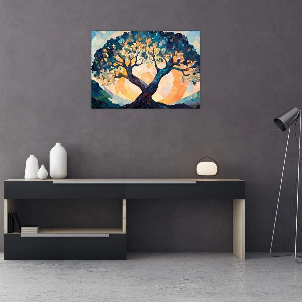Tablou pe sticlă – Mozaic – soare și arbore II. (70x50 cm)