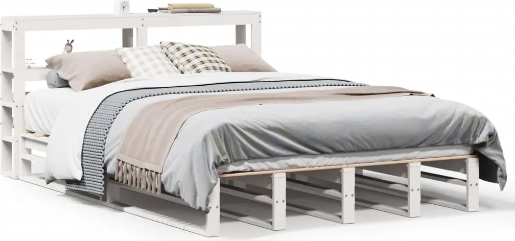 vidaXL Cadru de pat fără saltea, alb, 120x190 cm, lemn masiv pin