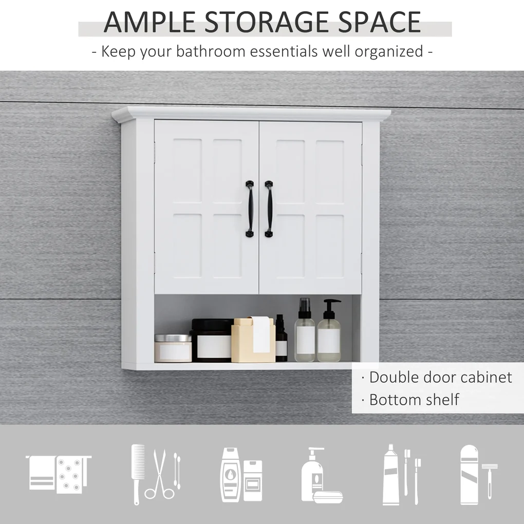 Homcom Dulapior 2 Rafturi de Montat pe Perete de Perete Bucatarie Baie Lemn 60x19,8x58cm Alb