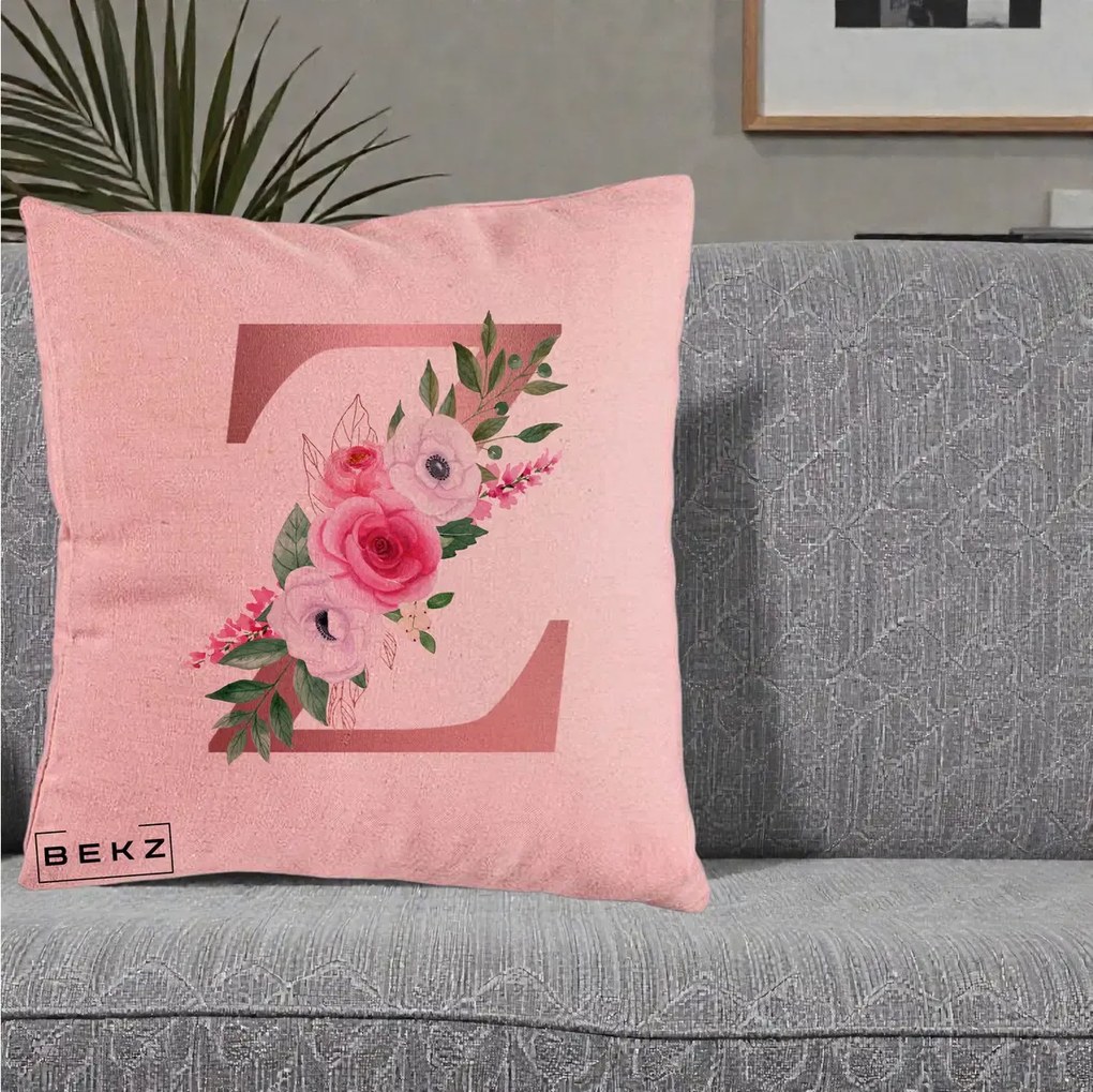 Cadou Personalizat - Perna Personalizata Monograma Rose Gold Litera Z, 40x40 cm, Roz, Husa Detasabila, Perna Inclusa, BEKZ®