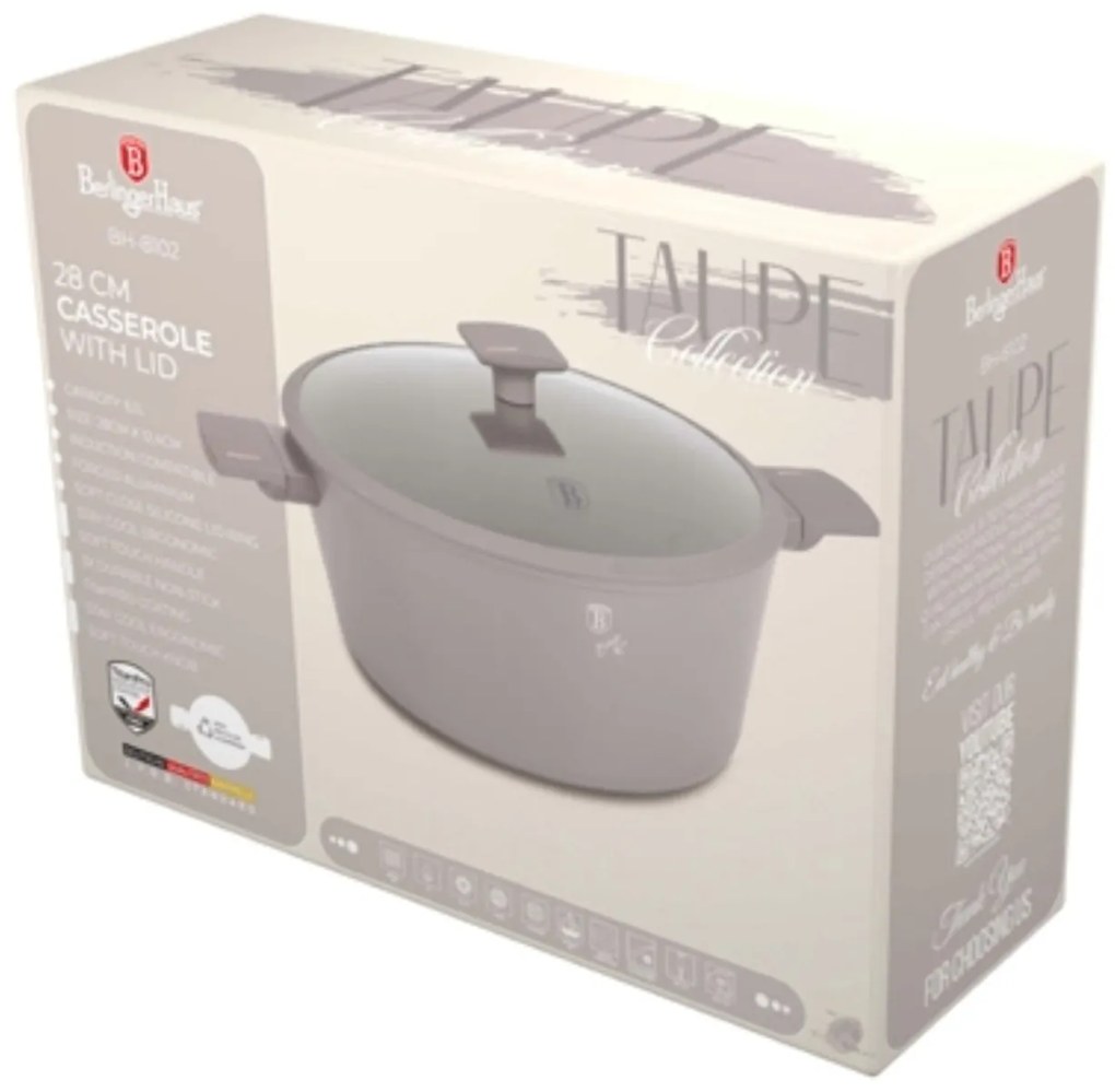 Oală cu capac 28 cm, 6.1L – Berlinger Haus Taupe Collection BH 8102, strat titan, potrivită pentru toate tipurile de plite și rețete