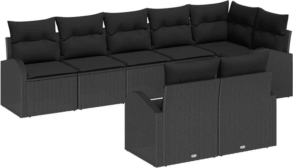 vidaXL Set de canapele pentru grădină cu pernă 8 pcs Negru poliratan