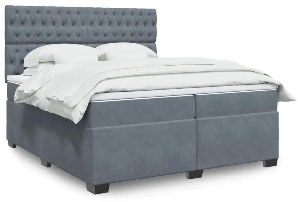 vidaXL Pat box spring cu saltea, gri închis, 200x200 cm, catifea