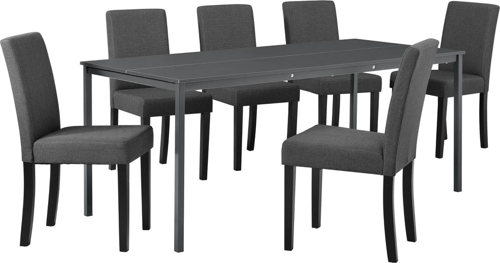 [en.casa]® Masa de bucatarie/salon design elegant (180x80cm) - cu 6 scaune tesatura eleganta  - gri inchis