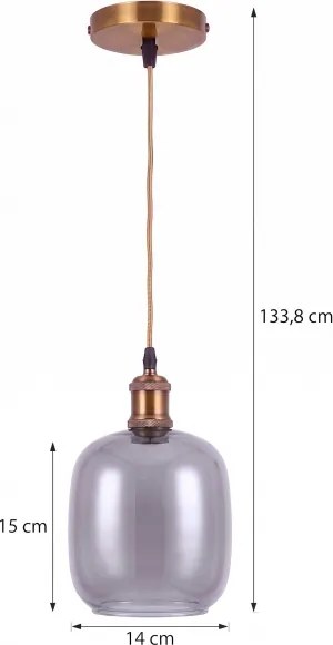BRILAGI -LED Lustră pe cablu RETRO GLASS 1xE27/60W/230V Ø 14 cm auriu/gri fumuriu