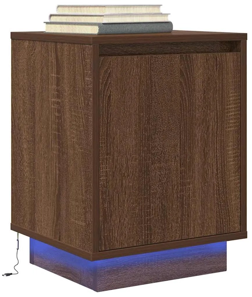 vidaXL Noptiera cu lumini LED Stejar maro 38x34x50 cm