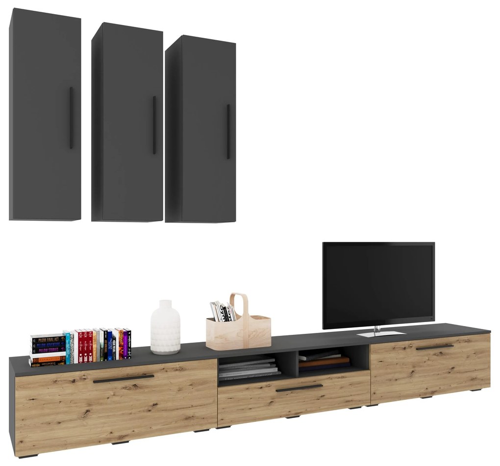 Living Kos V7, Antracit/Stejar Artisan, L 285 cm
