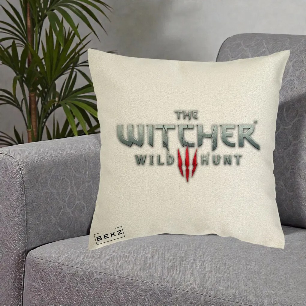 Perna Personalizata The Witcher 3 Wild Hunt, 40x40 cm, Ecru, Husa Detasabila, Perna Inclusa, BEKZ®