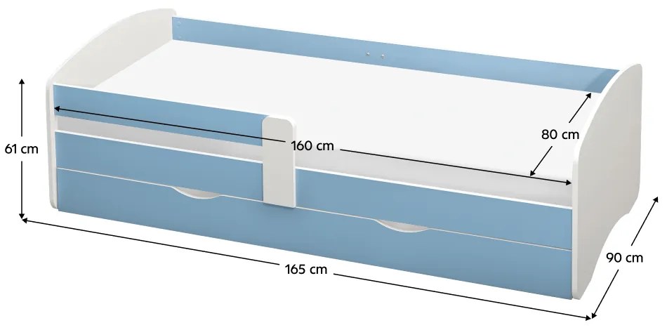 Pat cu somiera si spatiu de depozitare 80x160, alb albastru, COCOLINO