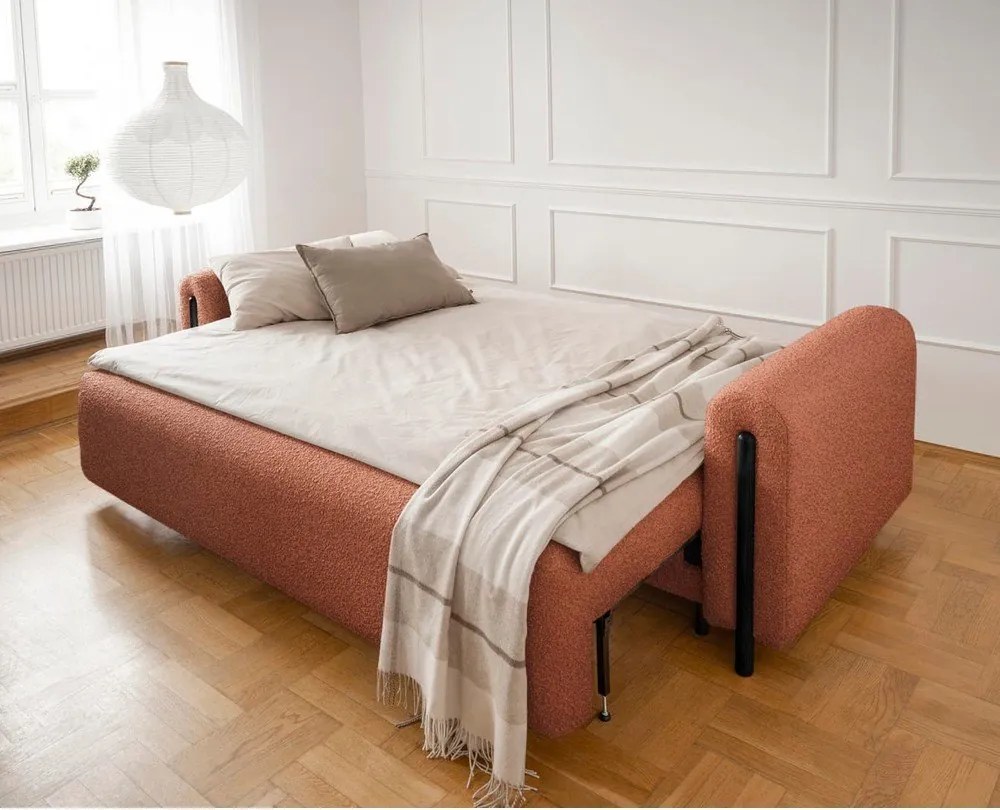 Canapea teracotă extensibilă/cu spațiu de depozitare cu tapițerie din țesătură bouclé 244 cm Arcadova – ELTAP