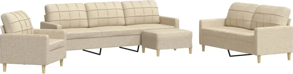 vidaXL Set de canapele cu taburet, 4 piese, crem, textil