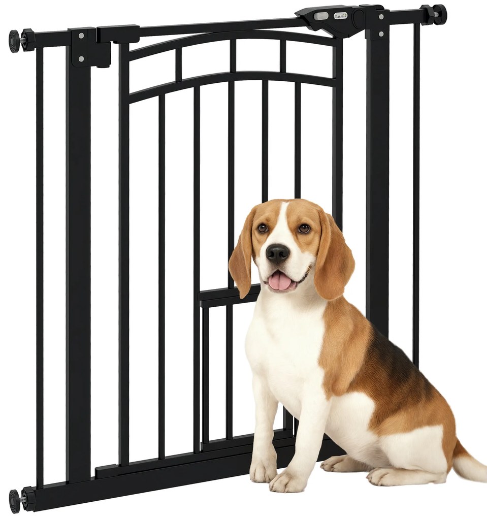 PawHut Barieră de siguranță pentru animale câini ușă cu închidere automată fără găurire de 74 à 80 cm oțel negru | Aosom Romania