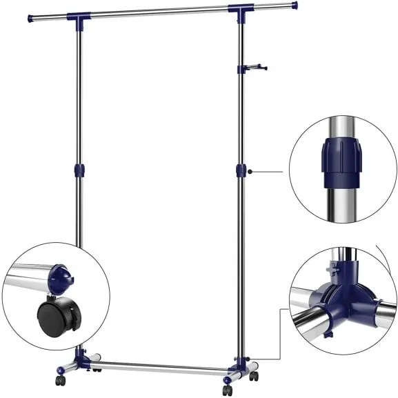 Cuier Cu Roti Nuovo, Otel inoxidabil, (97-165)x44x(87-150) Cm