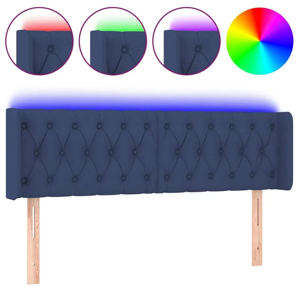 3123576 vidaXL Tăblie de pat cu LED, albastru, 147x16x78/88 cm, textil
