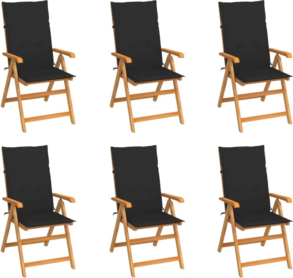 vidaXL Scaune de grădină cu perne negre, 6 buc., lemn masiv de tec