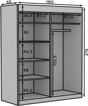 Dulap cu usi glisante si oglinda Osgar, ADRK Furniture (Culoare: Alb, Dimensiuni: 180x216 cm)