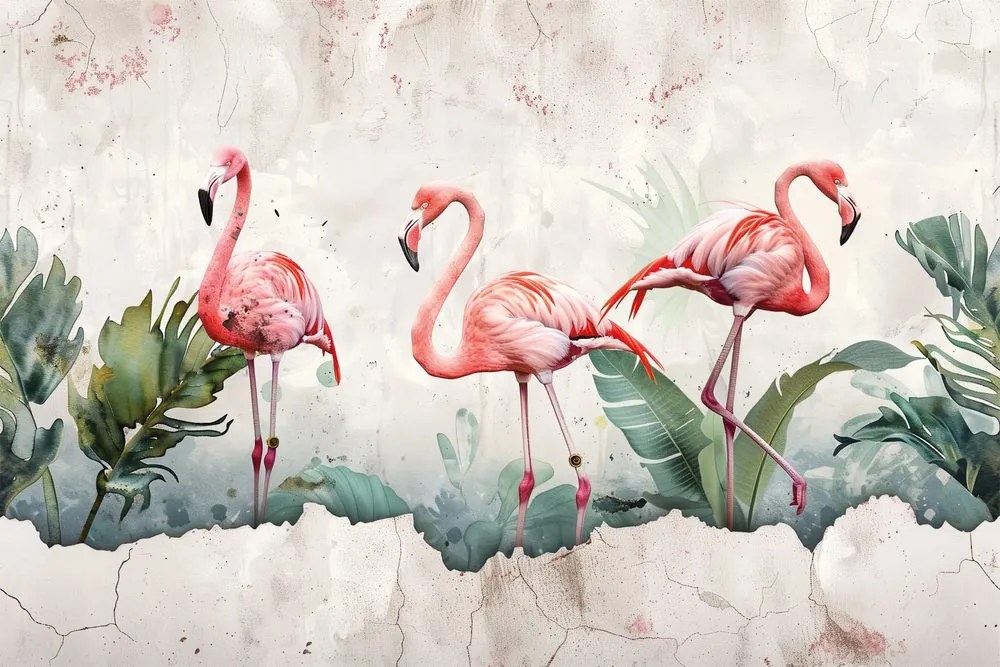 Tapet autoadeziv flamingo cu atingere vintage