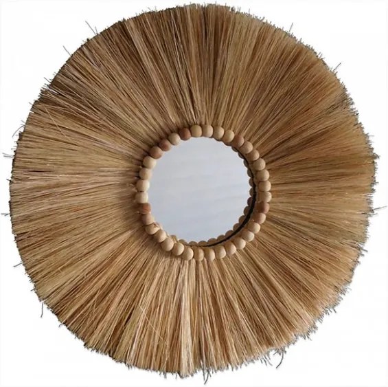 Oglinda rotunda maro din fibre naturale 44 cm Village Pearl Objet Paris
