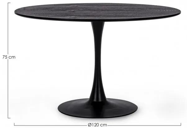 Masa dining pentru 6 persoane negru fibra din MDF melaminat, ∅ 120 cm, Bloom Bizzotto