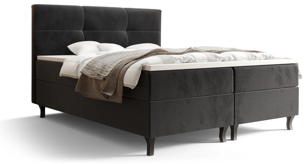 Pat matrimonial Boxspring 140 cm Lumba (negru) ( cu saltea și sp. depozitare). 1046669