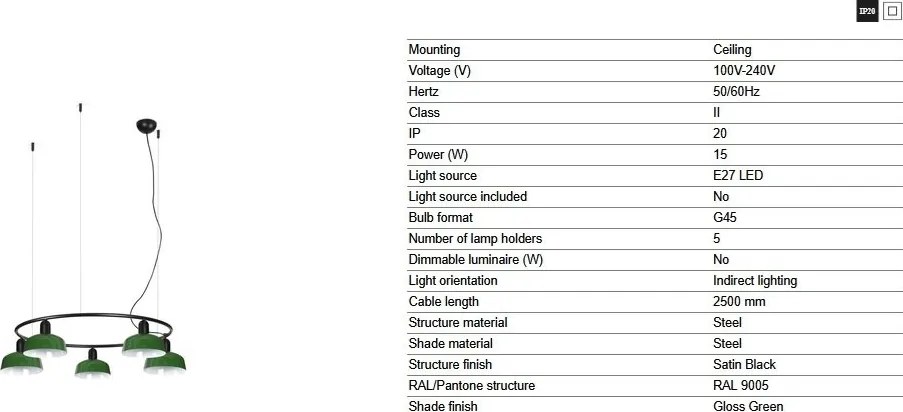Lustra suspendata metal TATAWIN S 5L negru, verde