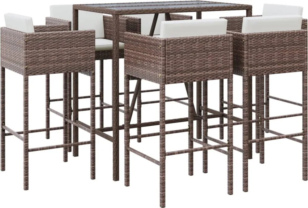 vidaXL Set de bar pentru grădină cu perne, 7 piese, maro, poliratan