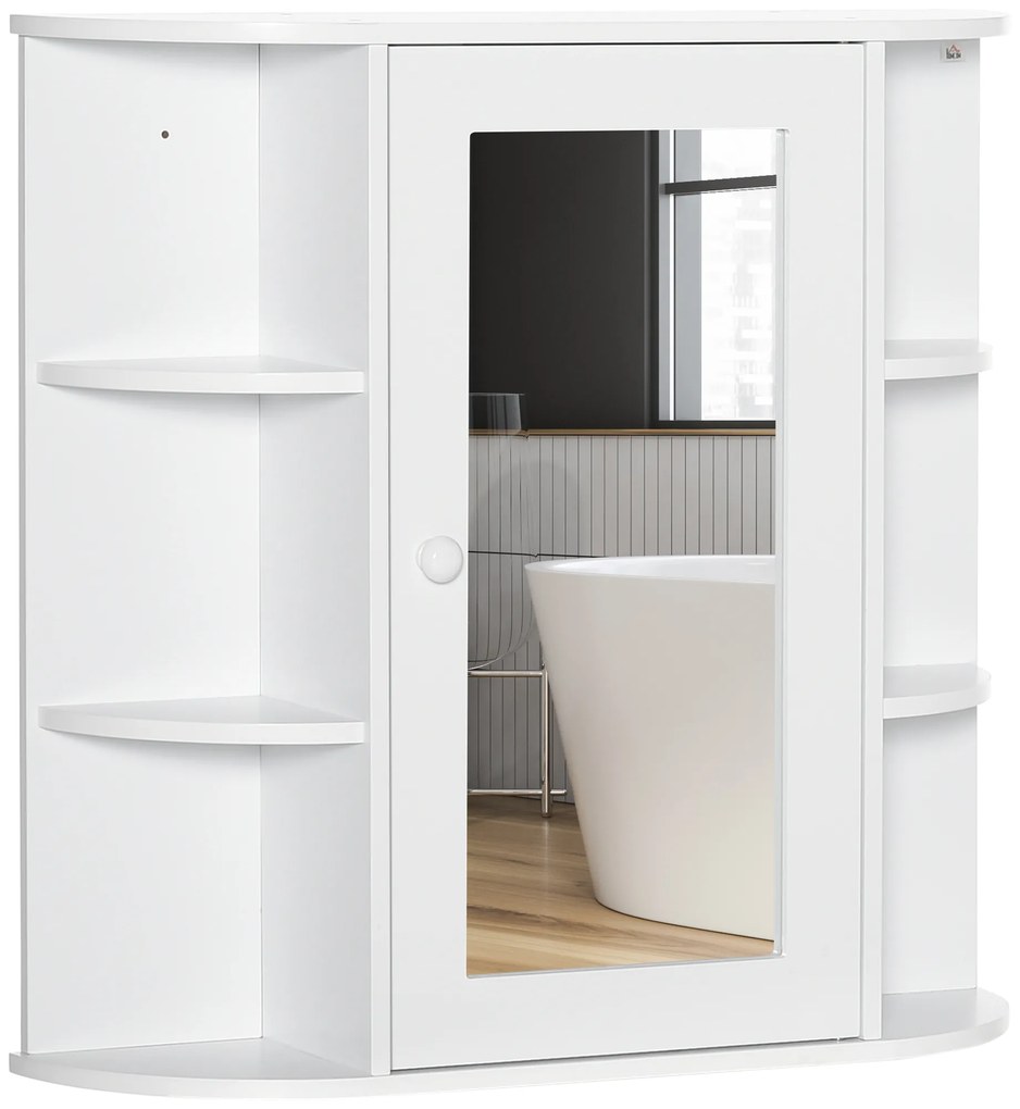 HOMCOM Dulap cu oglindă Dulap de baie Badezimmerschrank, 8 compartimente, uși cu oglindă, rezistent la apă, 66 cm x 17 cm x 63 cm, Alb | Aosom Romania
