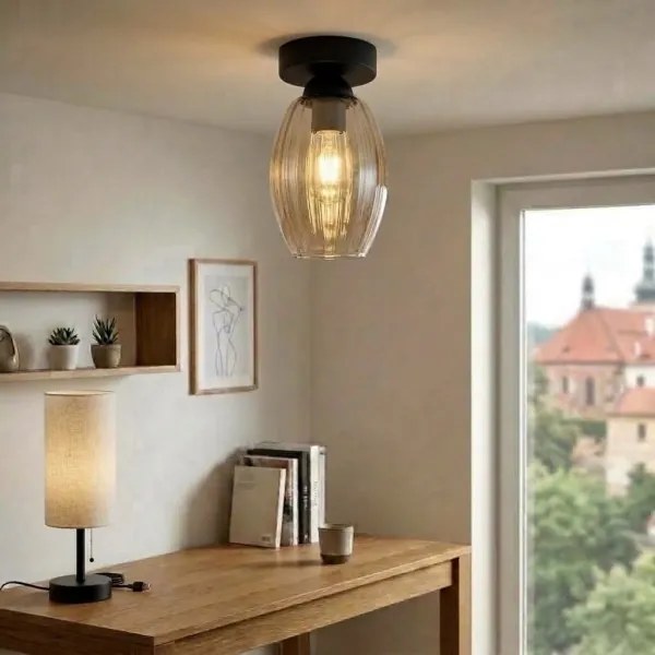 BRILAGI - Plafonieră LED R GLASS 1xE27/60W/230V Ø 17 cm negru/bej fumuriu